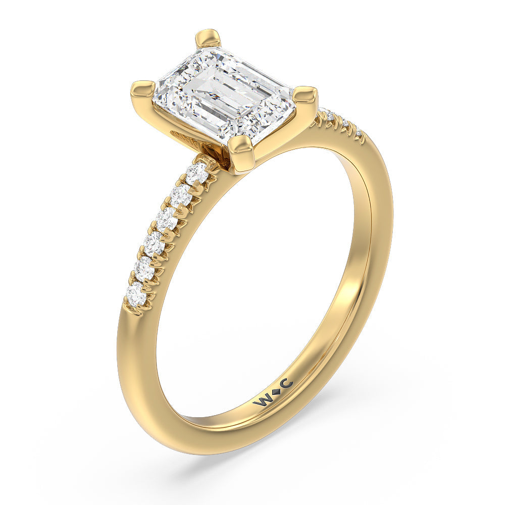 Lyra Fine Petite French Set Diamond Engagement Ring with Emerald Cut Diamond in 14KT Yellow Gold view 3
