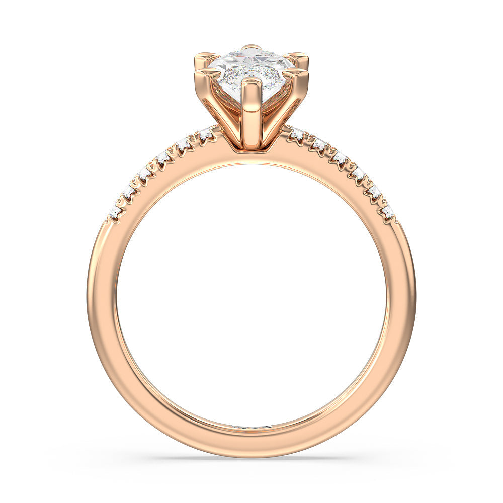 Lyra Fine Petite French Set Diamond Engagement Ring with Marquise Cut Diamond in 14KT Rose Gold view 2
