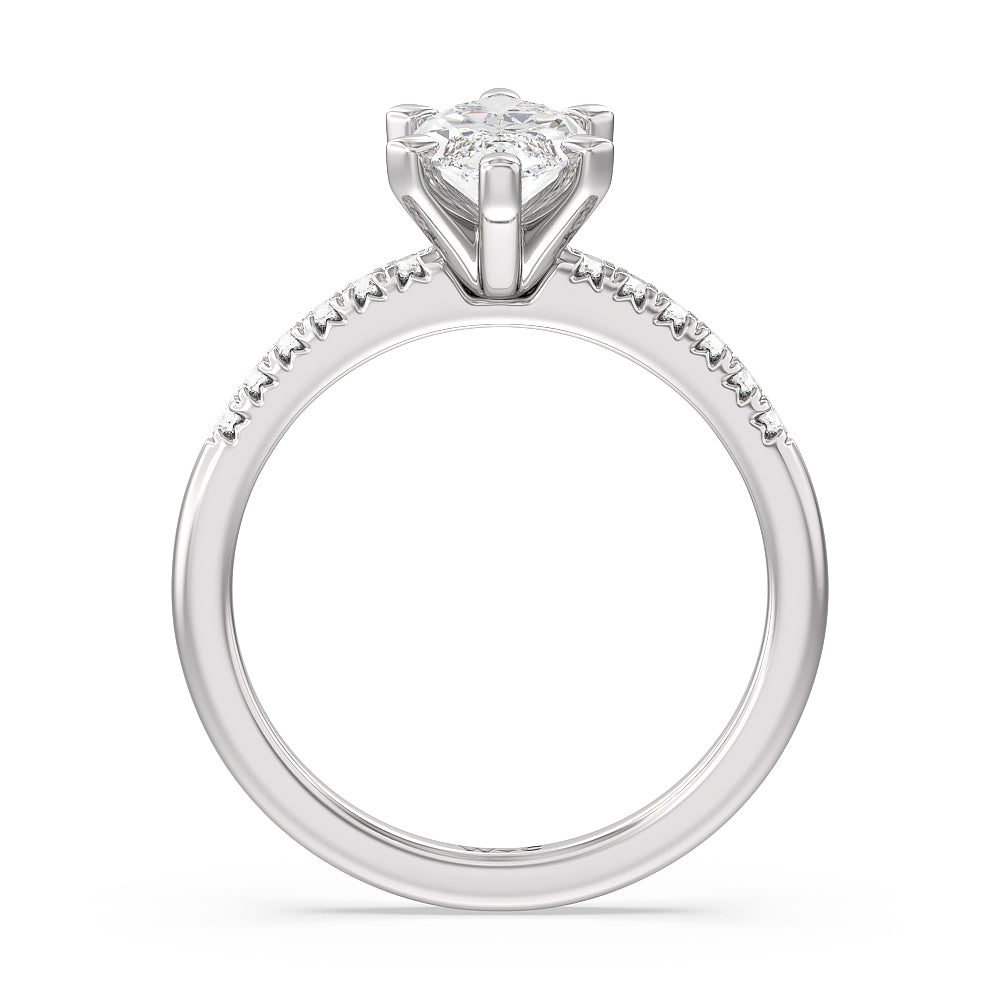 Lyra Fine Petite French Set Diamond Engagement Ring with Marquise Cut Diamond in 14KT Platinum view 2
