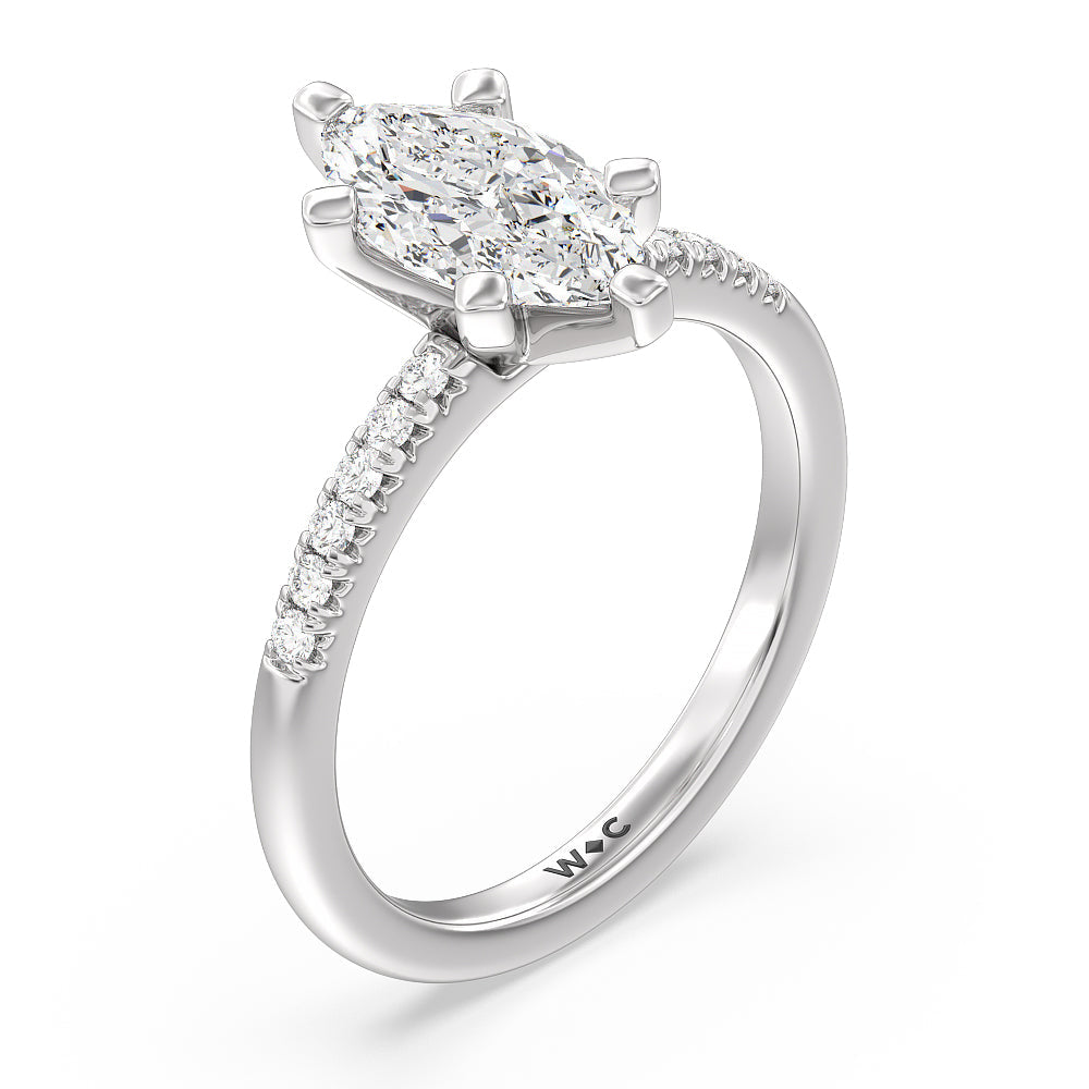 Lyra Fine Petite French Set Diamond Engagement Ring with Marquise Cut Diamond in 14KT Platinum view 3
