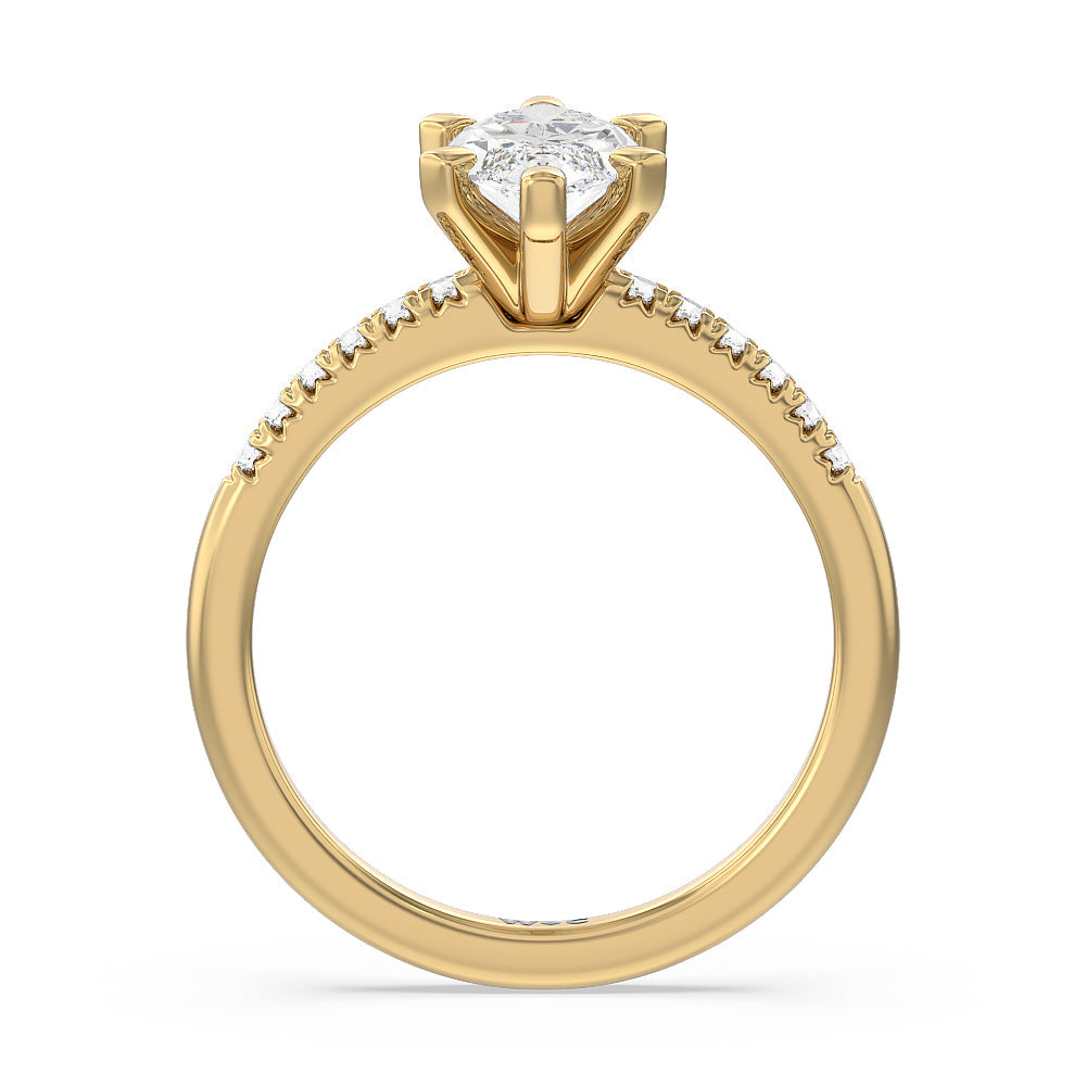 Lyra Fine Petite French Set Diamond Engagement Ring with Marquise Cut Diamond in 14KT Yellow Gold view 2
