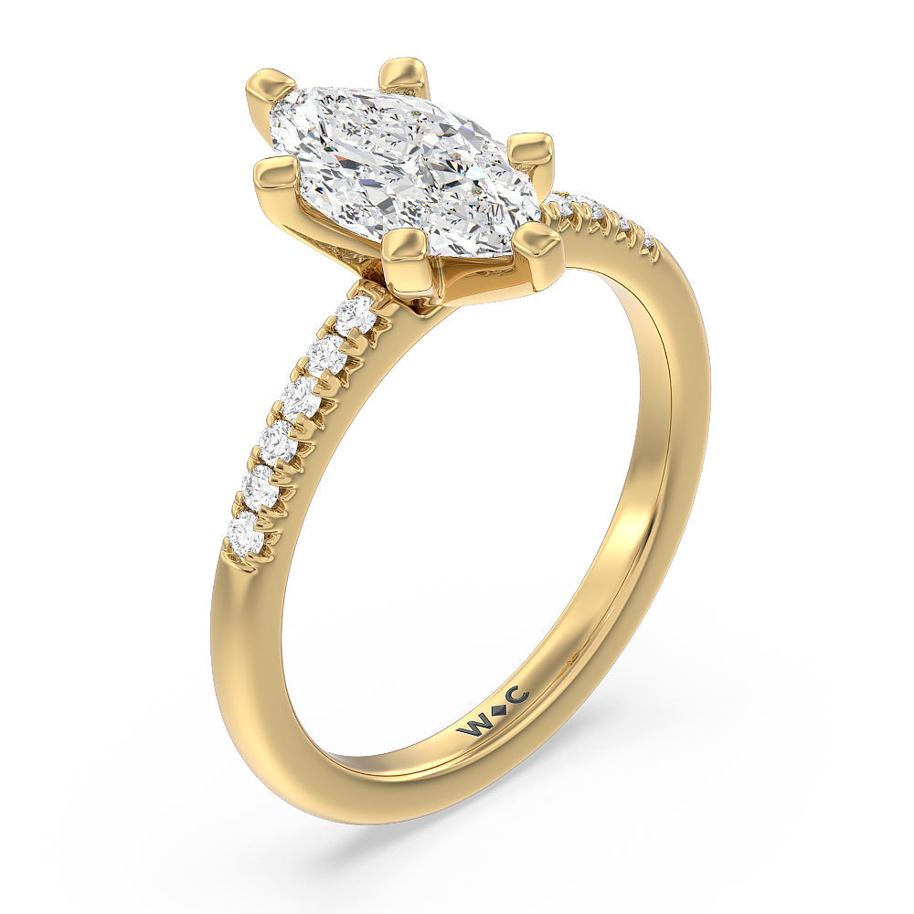 Lyra Fine Petite French Set Diamond Engagement Ring with Marquise Cut Diamond in 14KT Yellow Gold view 3
