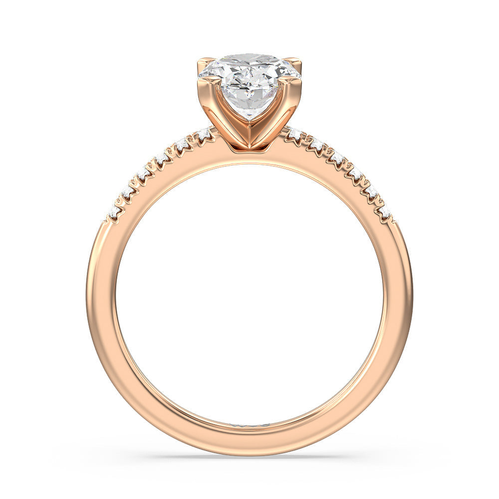 Lyra Fine Petite French Set Diamond Engagement Ring with Oval Cut Diamond in 14KT Rose Gold view 2
