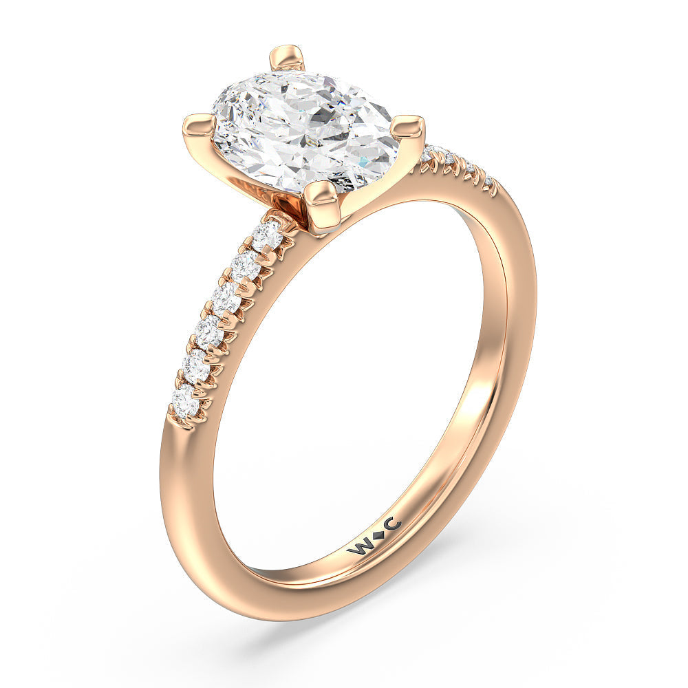 Lyra Fine Petite French Set Diamond Engagement Ring with Oval Cut Diamond in 14KT Rose Gold view 3
