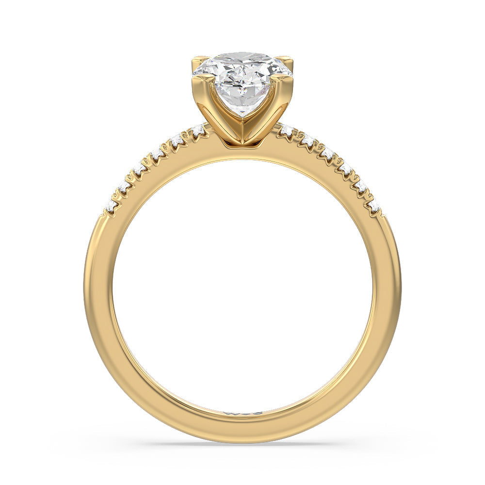 Lyra Fine Petite French Set Diamond Engagement Ring with Oval Cut Diamond in 14KT Yellow Gold view 2
