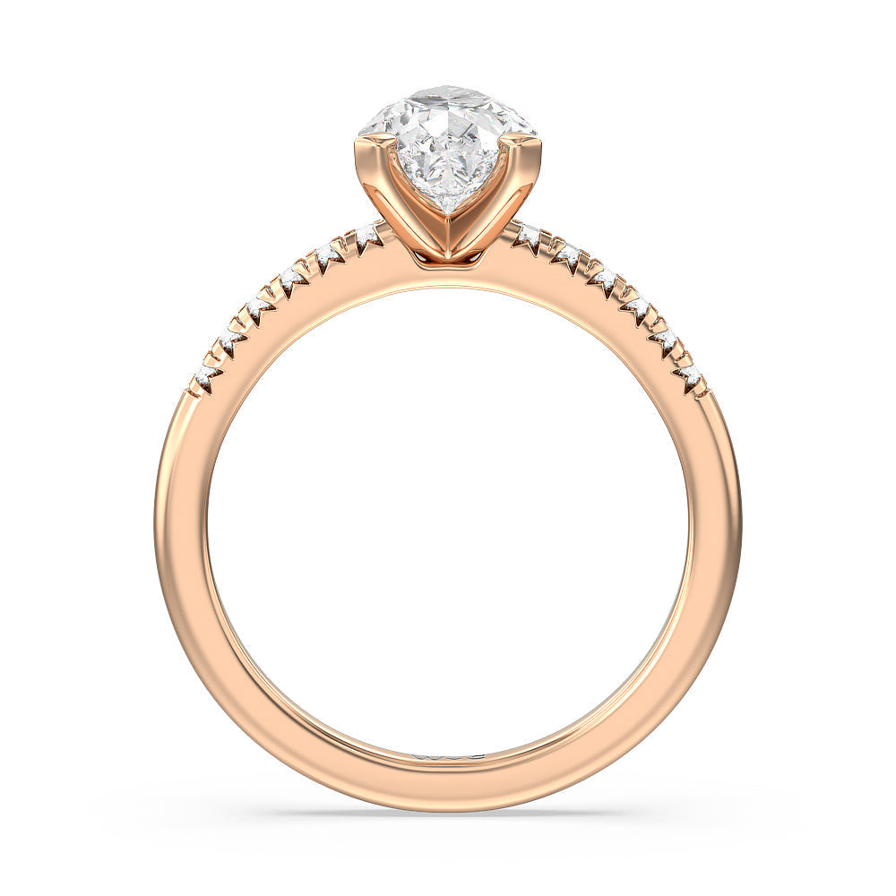 Lyra Fine Petite French Set Diamond Engagement Ring with Pear Cut Diamond in 14KT Rose Gold view 2

