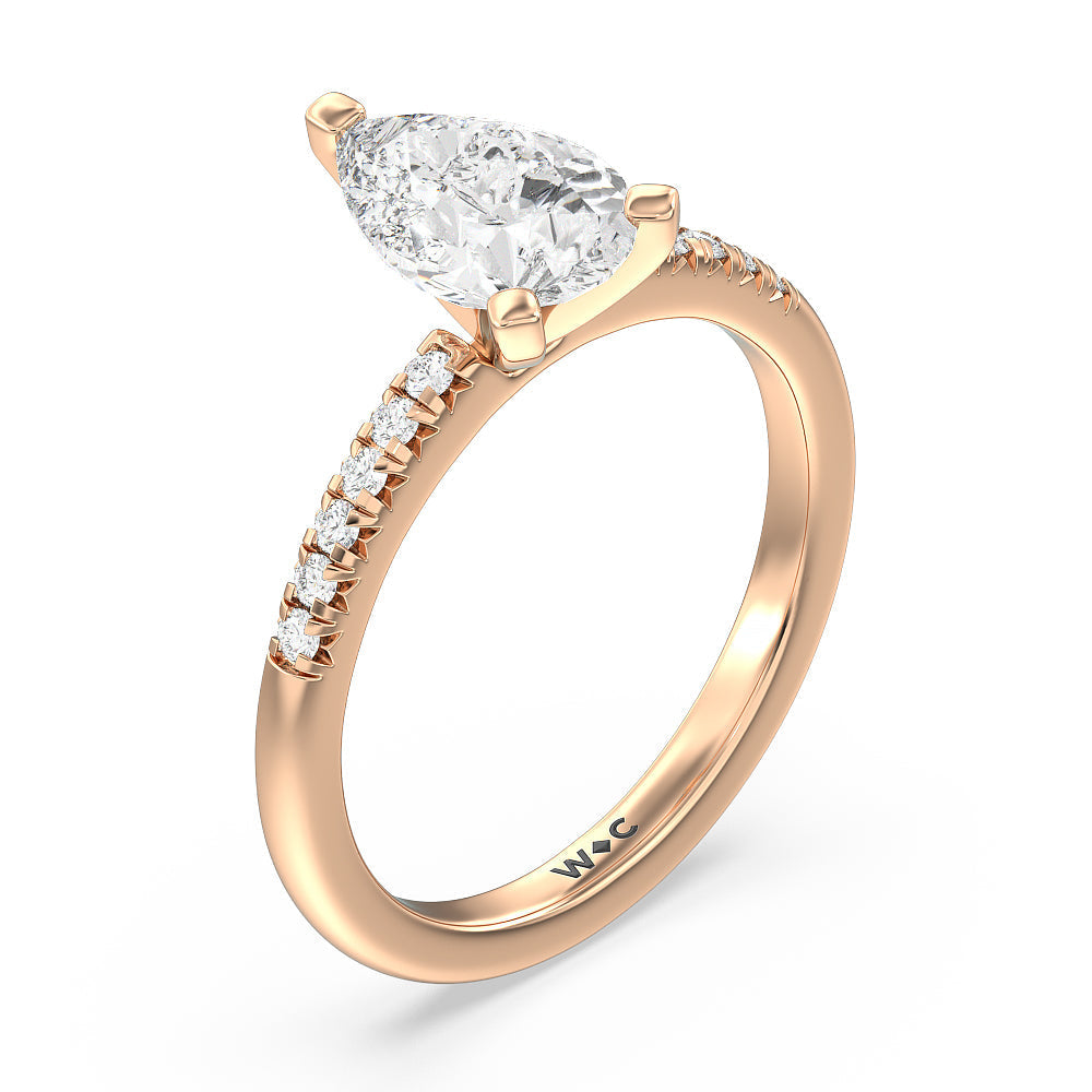 Lyra Fine Petite French Set Diamond Engagement Ring with Pear Cut Diamond in 14KT Rose Gold view 3
