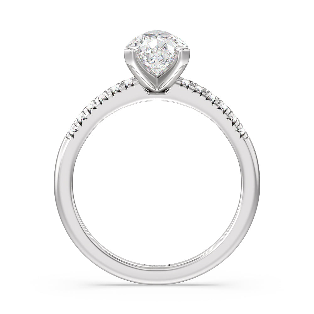 Lyra Fine Petite French Set Diamond Engagement Ring with Pear Cut Diamond in 14KT Platinum view 2
