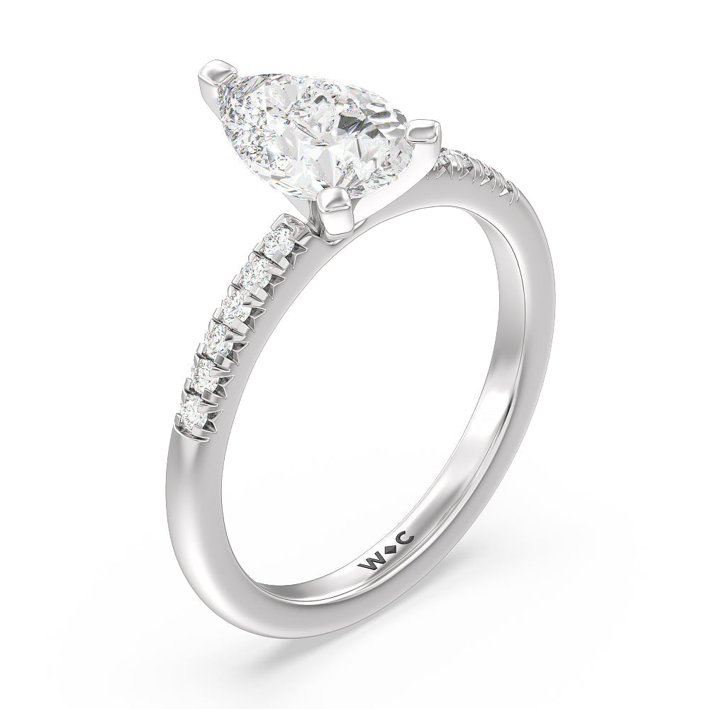 Lyra Fine Petite French Set Diamond Engagement Ring with Pear Cut Diamond in 14KT Platinum view 3
