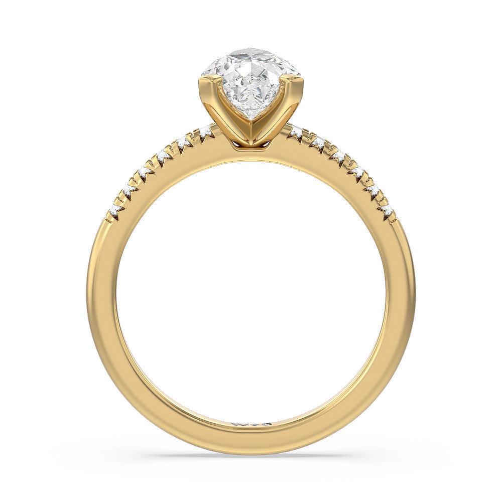 Lyra Fine Petite French Set Diamond Engagement Ring with Pear Cut Diamond in 14KT Yellow Gold view 2
