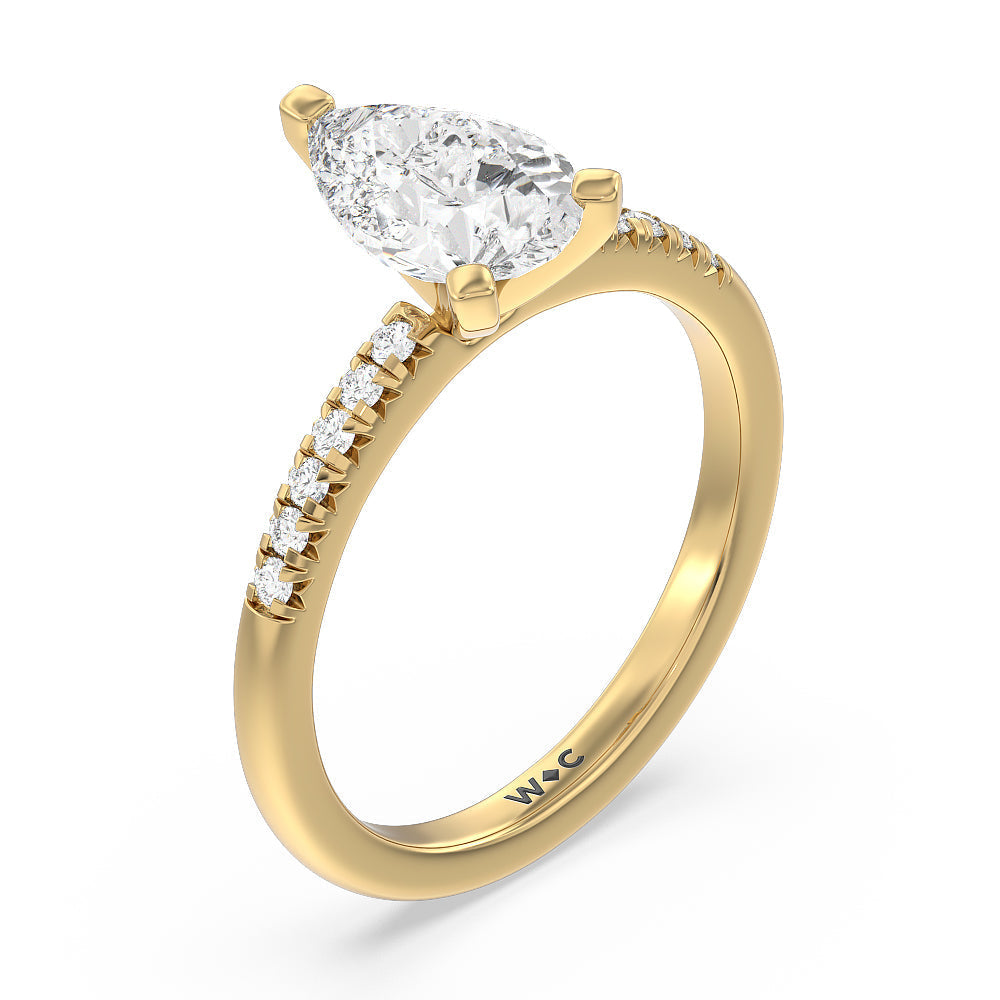 Lyra Fine Petite French Set Diamond Engagement Ring with Pear Cut Diamond in 14KT Yellow Gold view 3
