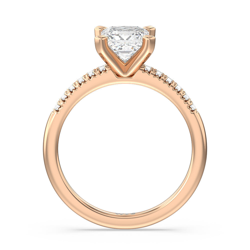 Lyra Fine Petite French Set Diamond Engagement Ring with Princess Cut Diamond in 14KT Rose Gold view 2
