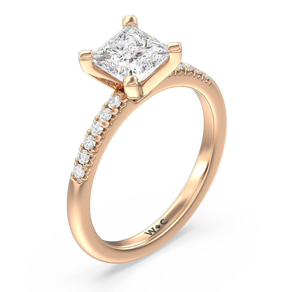 Lyra Fine Petite French Set Diamond Engagement Ring with Princess Cut Diamond in 14KT Rose Gold view 3
