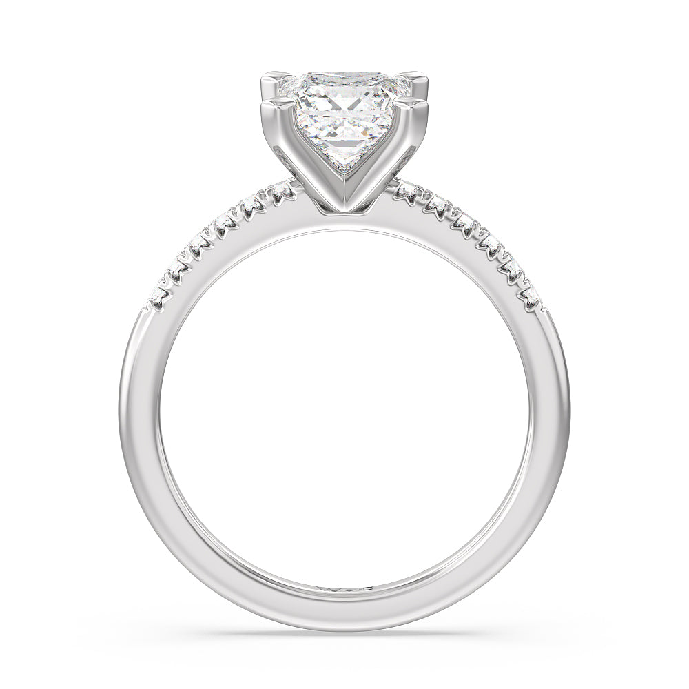 Lyra Fine Petite French Set Diamond Engagement Ring with Princess Cut Diamond in 14KT Platinum view 2
