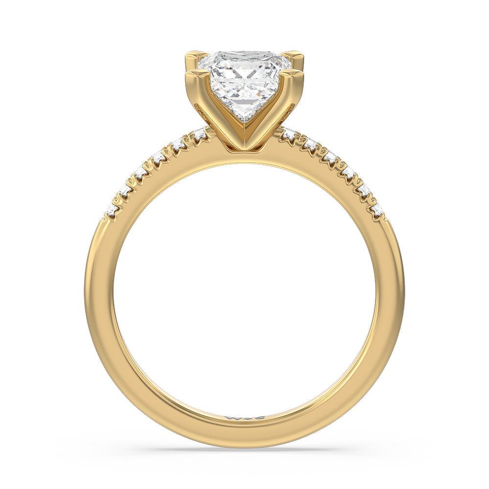 Lyra Fine Petite French Set Diamond Engagement Ring with Princess Cut Diamond in 14KT Yellow Gold view 2
