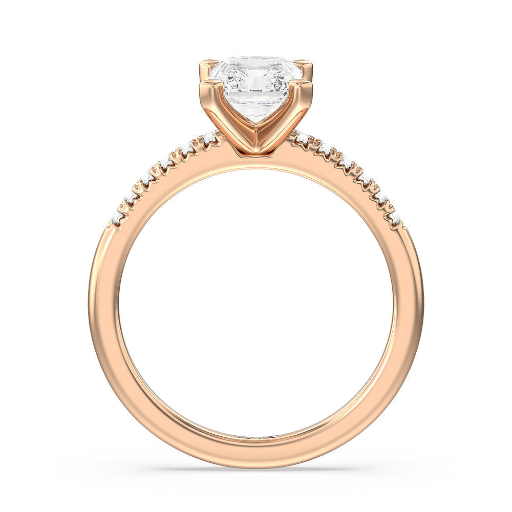 Lyra Fine Petite French Set Diamond Engagement Ring with Radiant Cut Diamond in 14KT Rose Gold view 2
