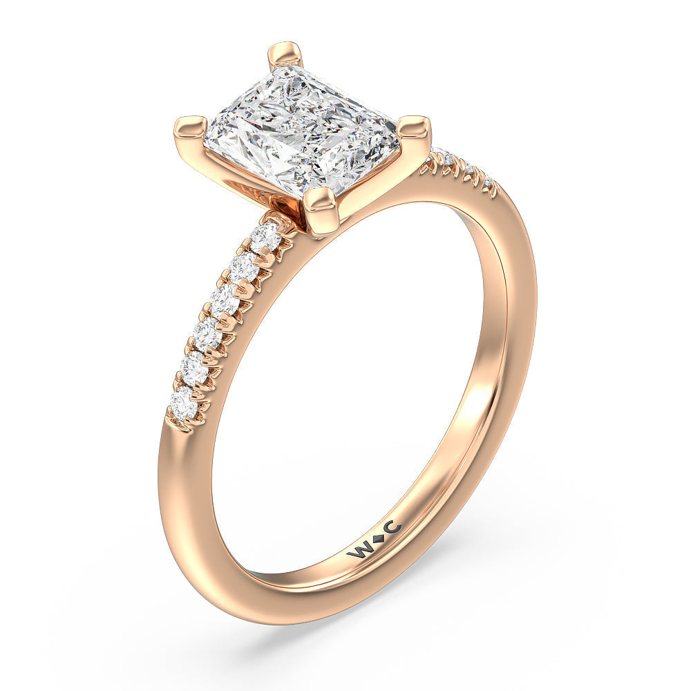 Lyra Fine Petite French Set Diamond Engagement Ring with Radiant Cut Diamond in 14KT Rose Gold view 3
