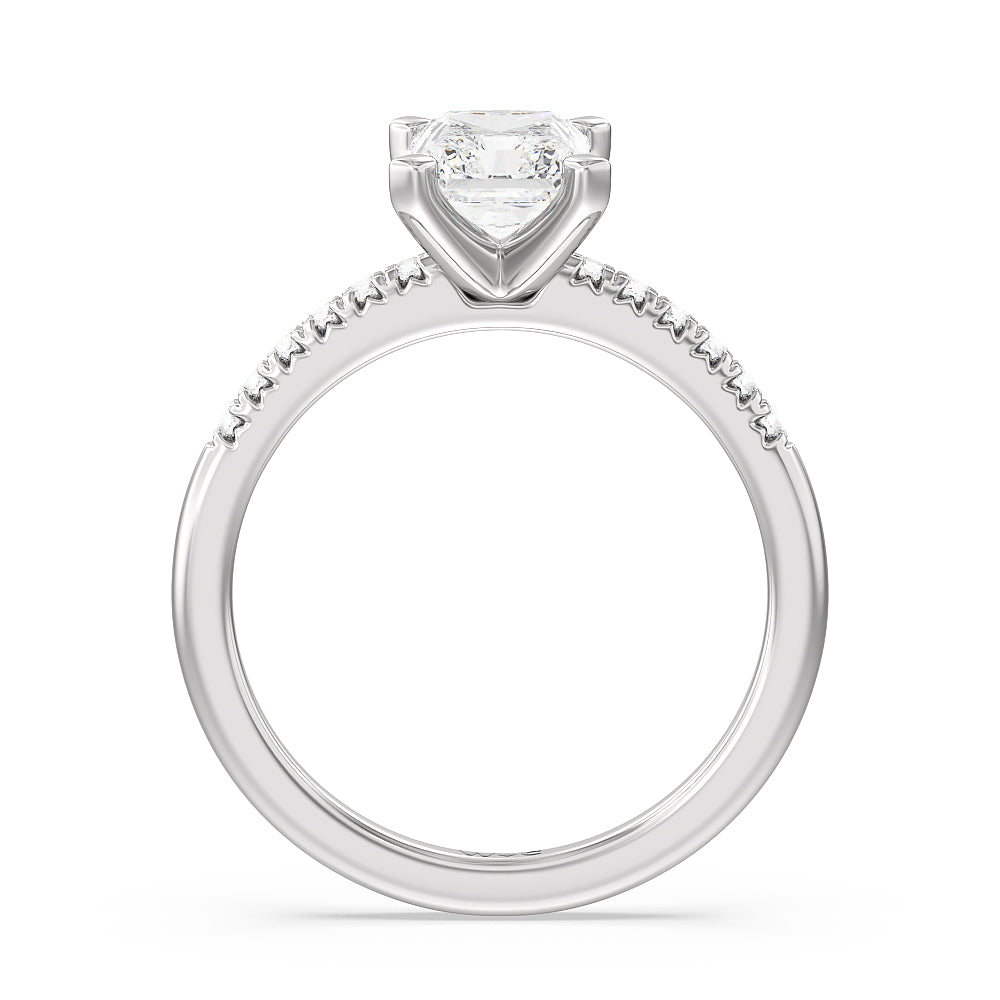 Lyra Fine Petite French Set Diamond Engagement Ring with Radiant Cut Diamond in 14KT Platinum view 2
