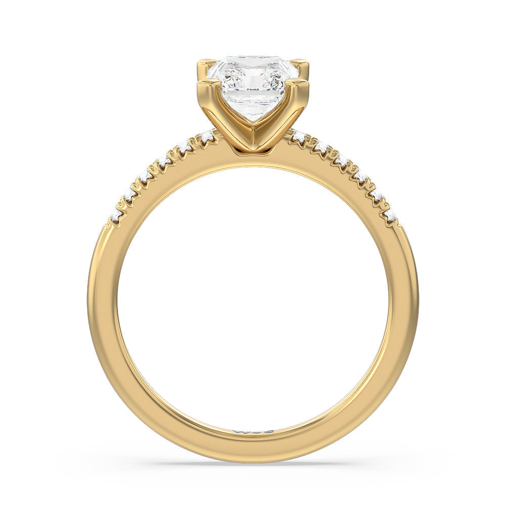 Lyra Fine Petite French Set Diamond Engagement Ring with Radiant Cut Diamond in 14KT Yellow Gold view 2
