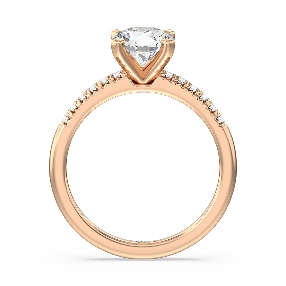 Lyra Fine Petite French Set Diamond Engagement Ring with Round Cut Diamond in 14KT Rose Gold view 2
