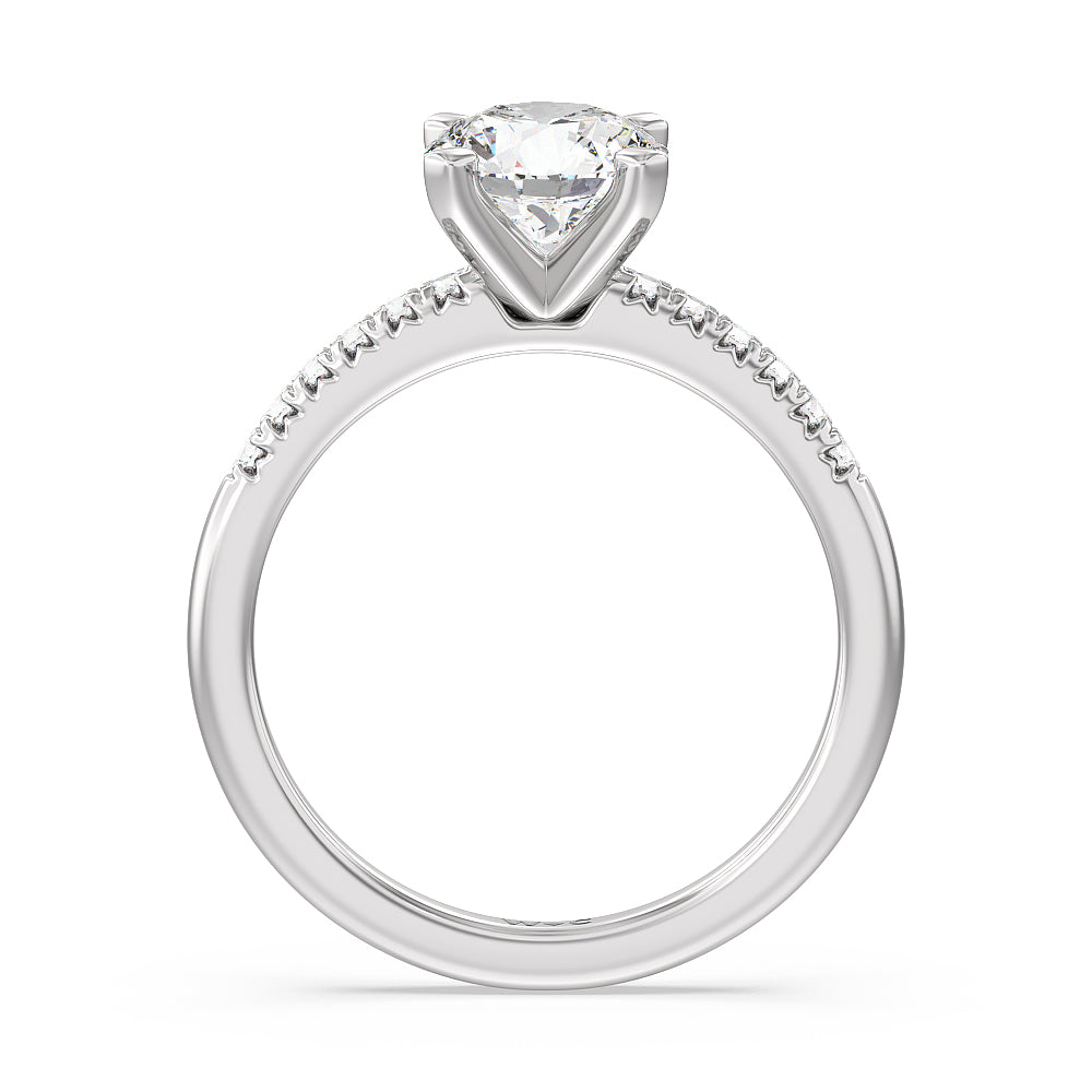 Lyra Fine Petite French Set Diamond Engagement Ring with Round Cut Diamond in 14KT Platinum view 2
