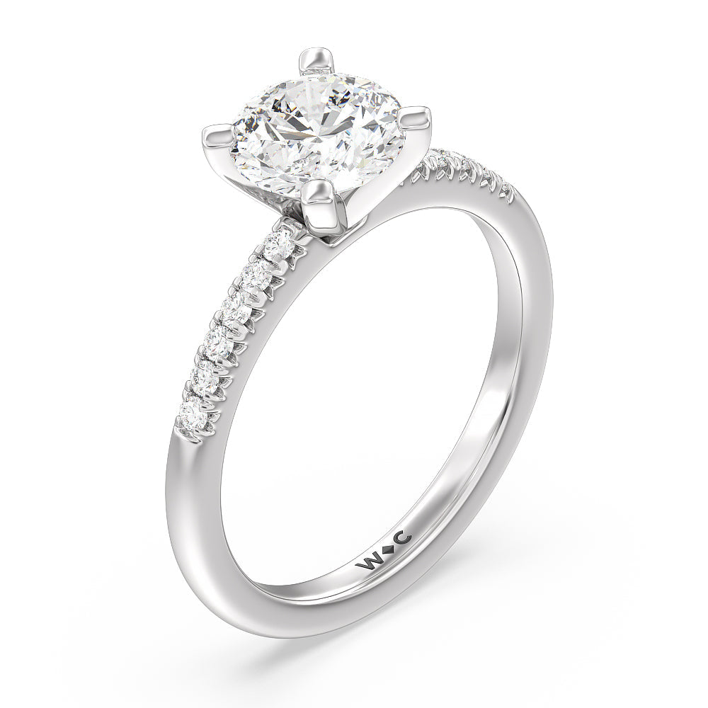 Lyra Fine Petite French Set Diamond Engagement Ring with Round Cut Diamond in 14KT Platinum view 3
