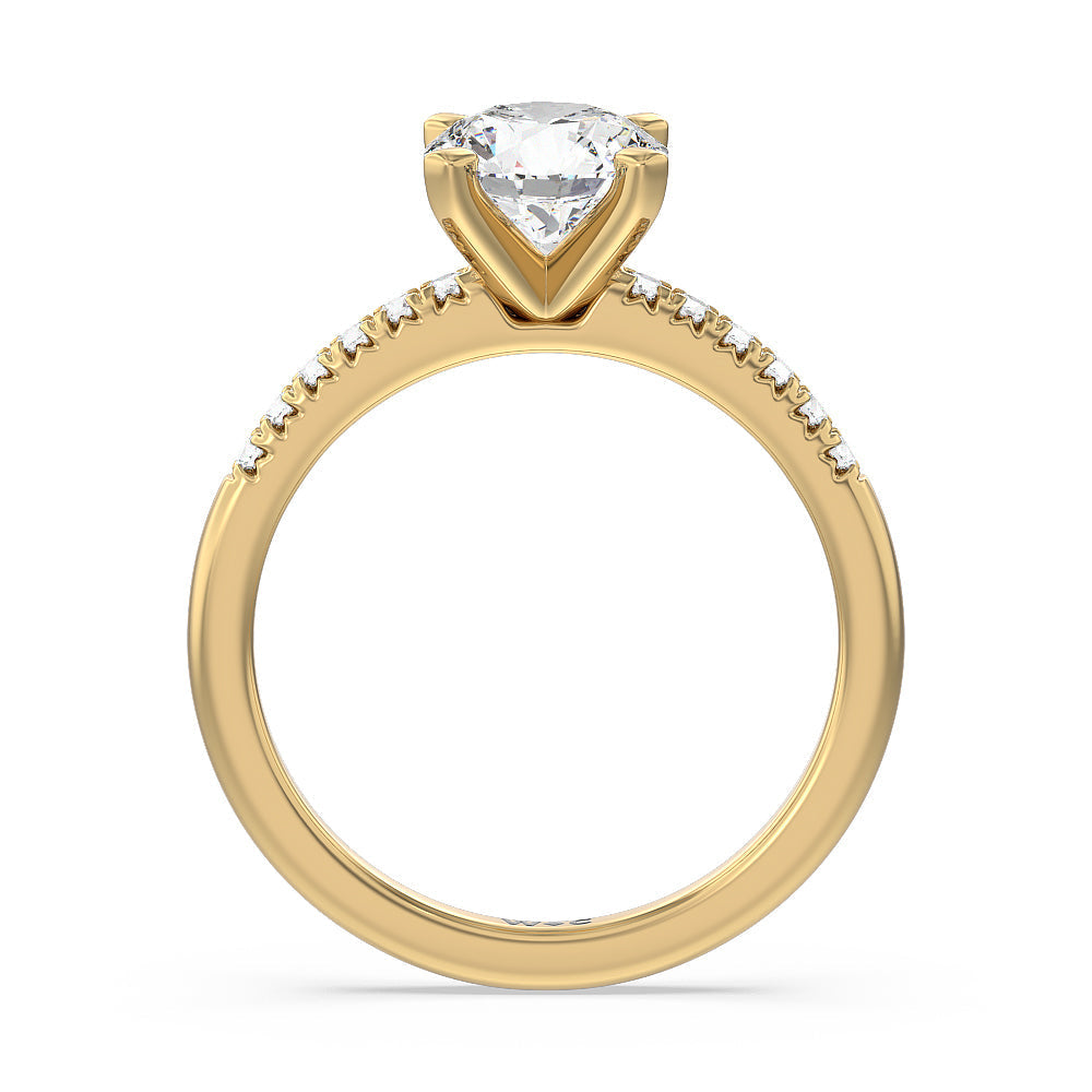Lyra Fine Petite French Set Diamond Engagement Ring with Round Cut Diamond in 14KT Yellow Gold view 2

