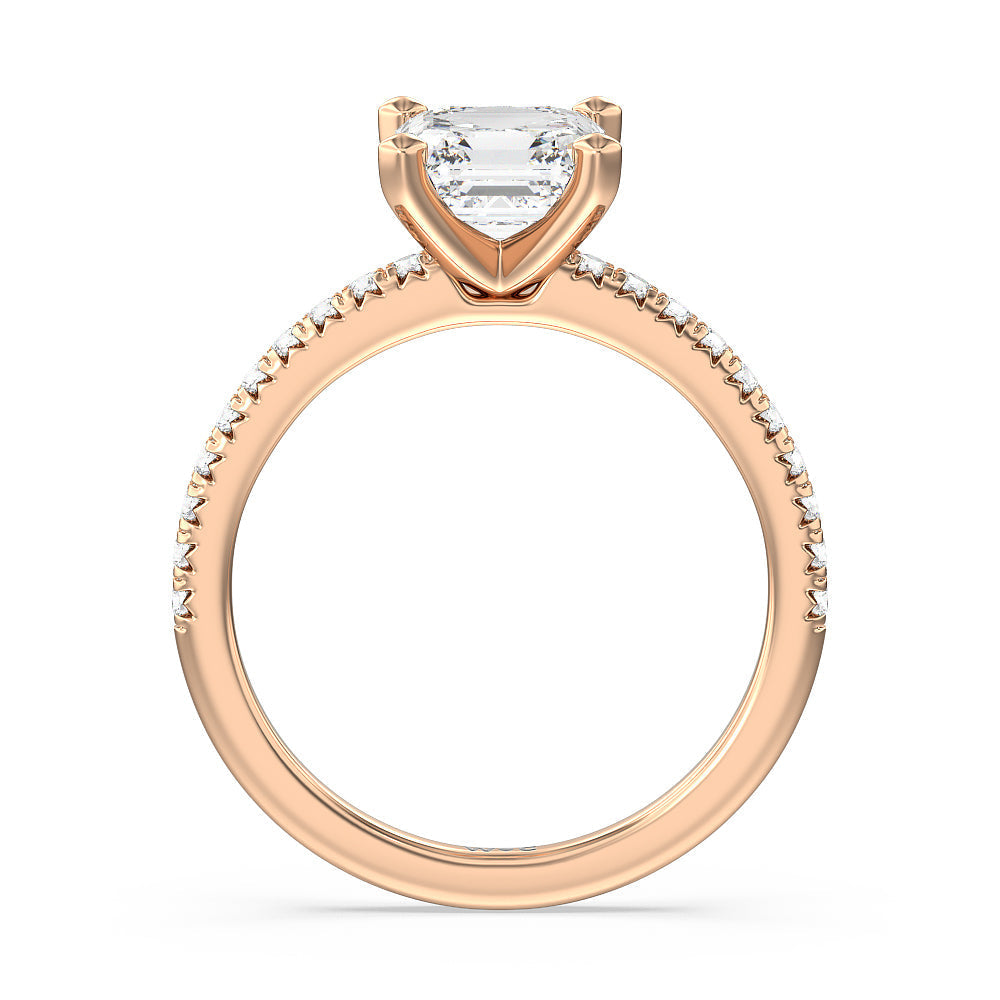Asscher Cut Vela Medi French Set Diamond Engagement Ring with Lab Grown Diamond in 14KT Rose Gold view 2
