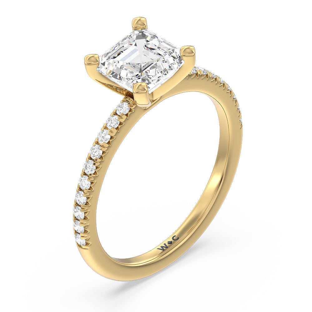 Asscher Cut Vela Medi French Set Diamond Engagement Ring with Lab Grown Diamond in 14KT Yellow Gold view 3
