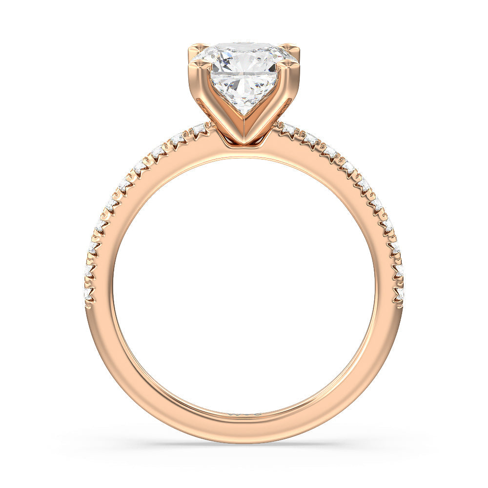 Cushion Cut Vela Medi French Set Diamond Engagement Ring with Lab Grown Diamond in 14KT Rose Gold view 2
