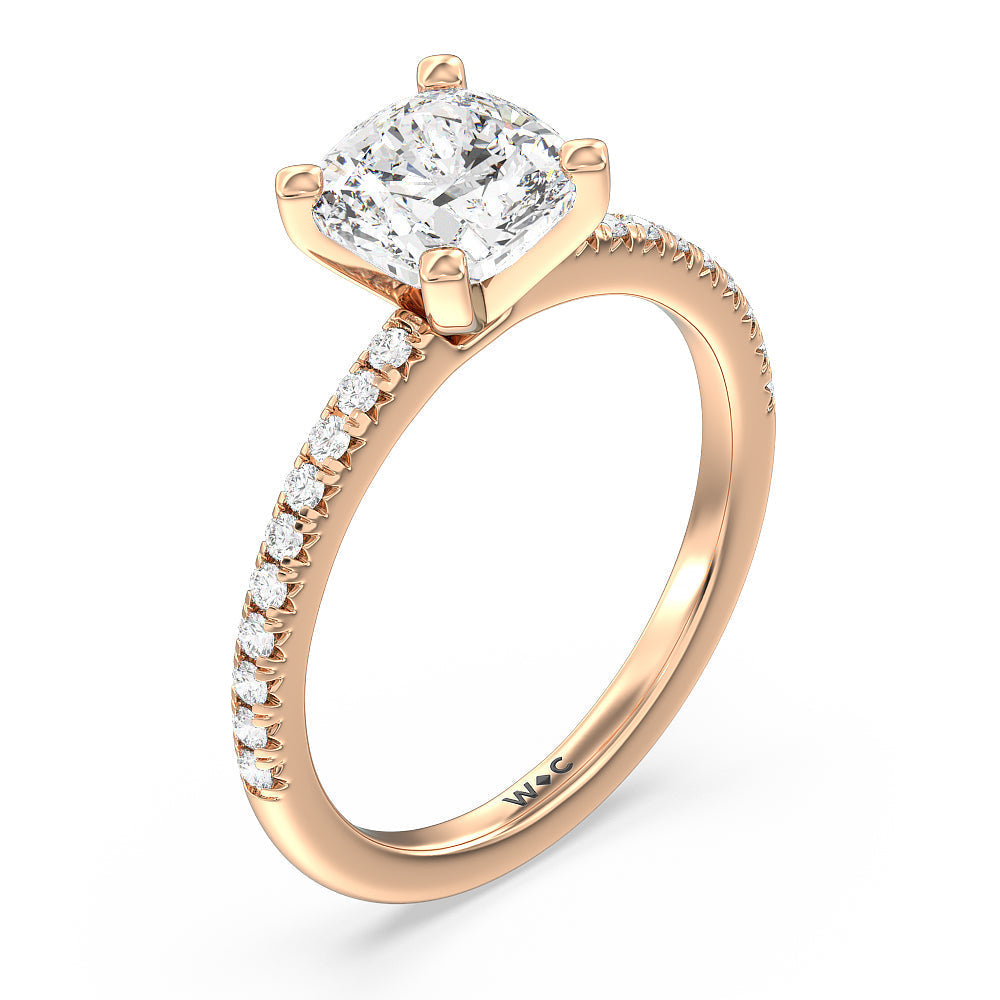 Cushion Cut Vela Medi French Set Diamond Engagement Ring with Lab Grown Diamond in 14KT Rose Gold view 3
