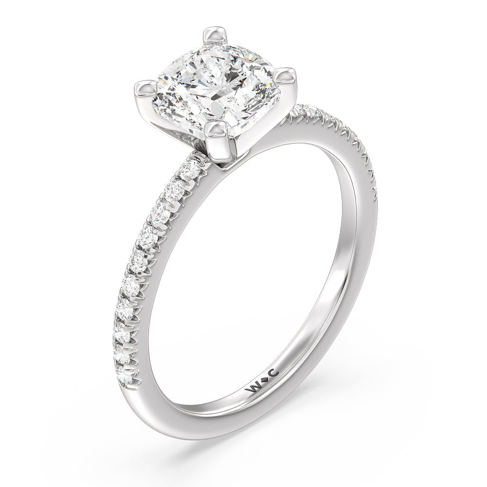 Cushion Cut Vela Medi French Set Diamond Engagement Ring with Lab Grown Diamond in 14KT Platinum view 3
