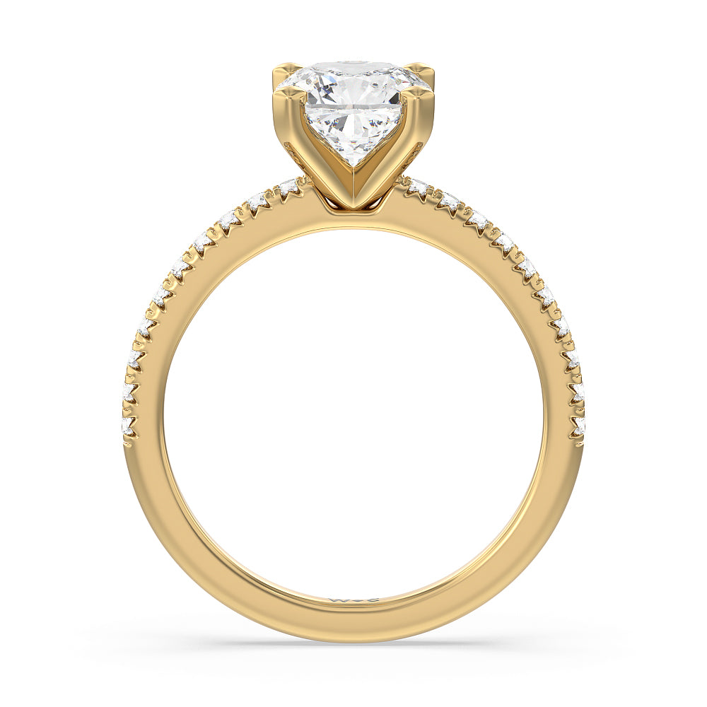 Cushion Cut Vela Medi French Set Diamond Engagement Ring with Lab Grown Diamond in 14KT Yellow Gold view 2
