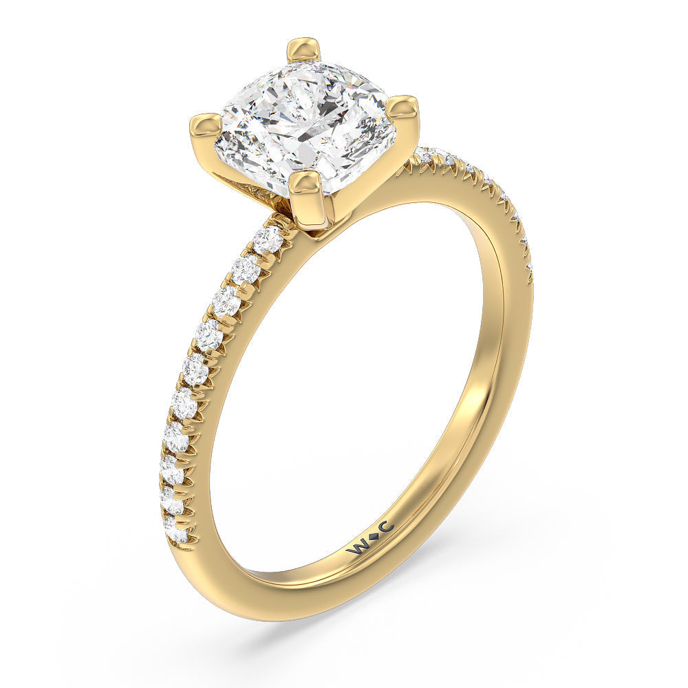 Cushion Cut Vela Medi French Set Diamond Engagement Ring with Lab Grown Diamond in 14KT Yellow Gold view 3
