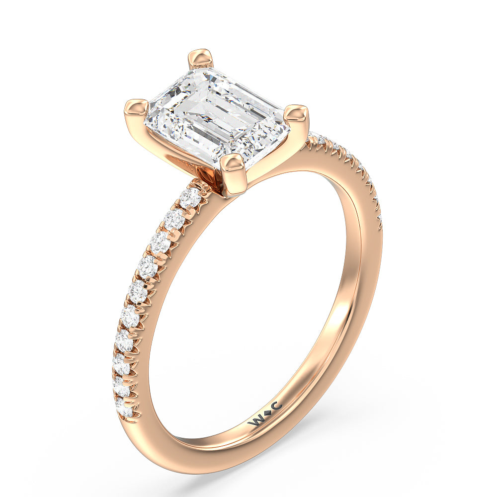 Emerald Cut Vela Medi French Set Diamond Engagement Ring with Lab Grown Diamond in 14KT Rose Gold view 3
