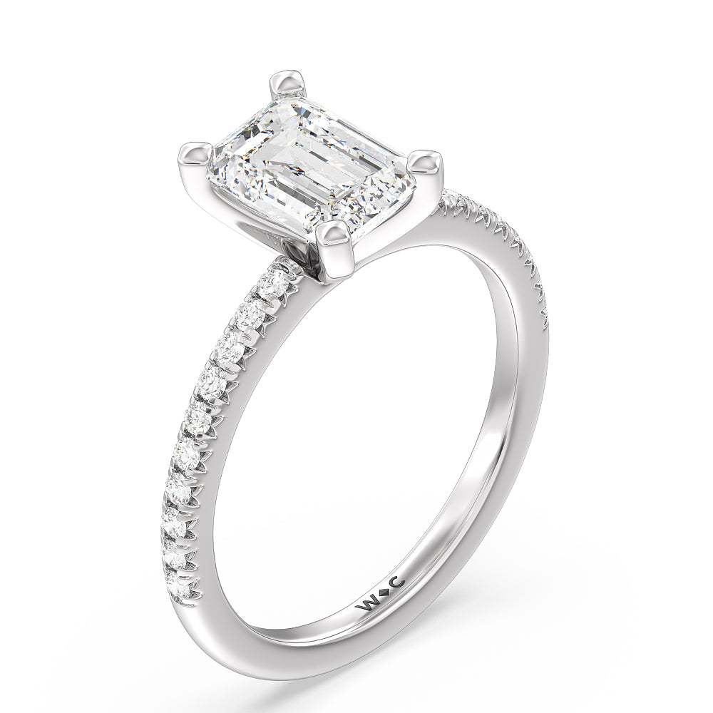Emerald Cut Vela Medi French Set Diamond Engagement Ring with Lab Grown Diamond in 14KT Platinum view 3
