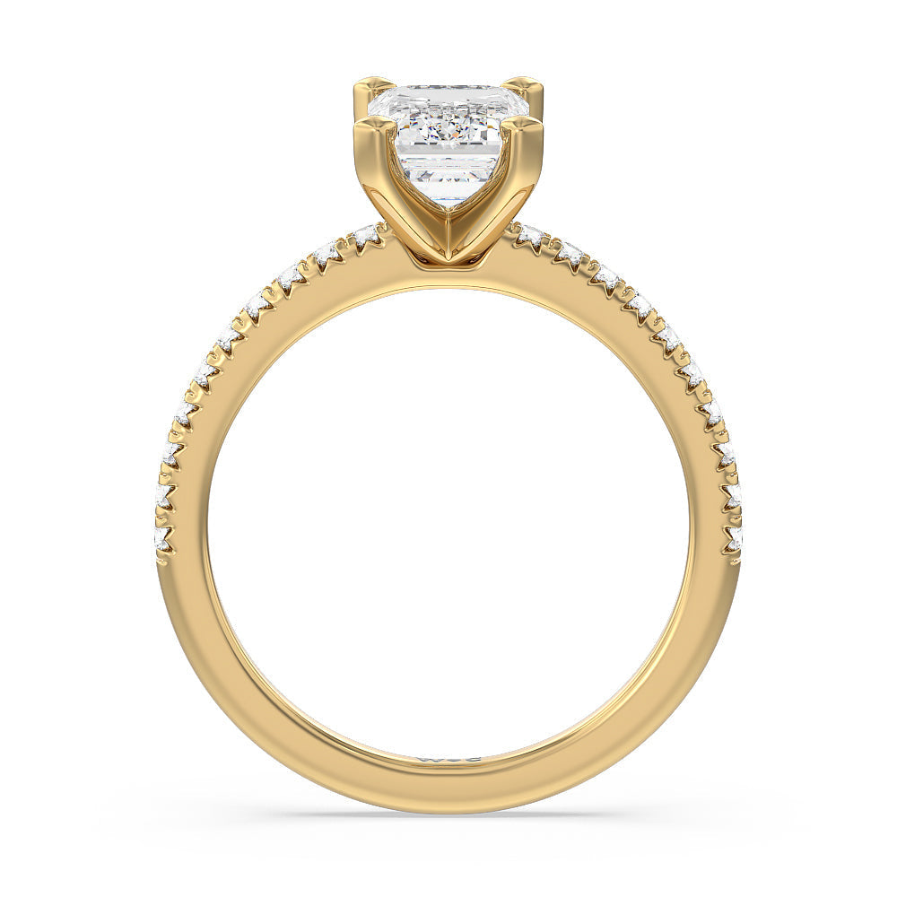 Emerald Cut Vela Medi French Set Diamond Engagement Ring with Lab Grown Diamond in 14KT Yellow Gold view 2
