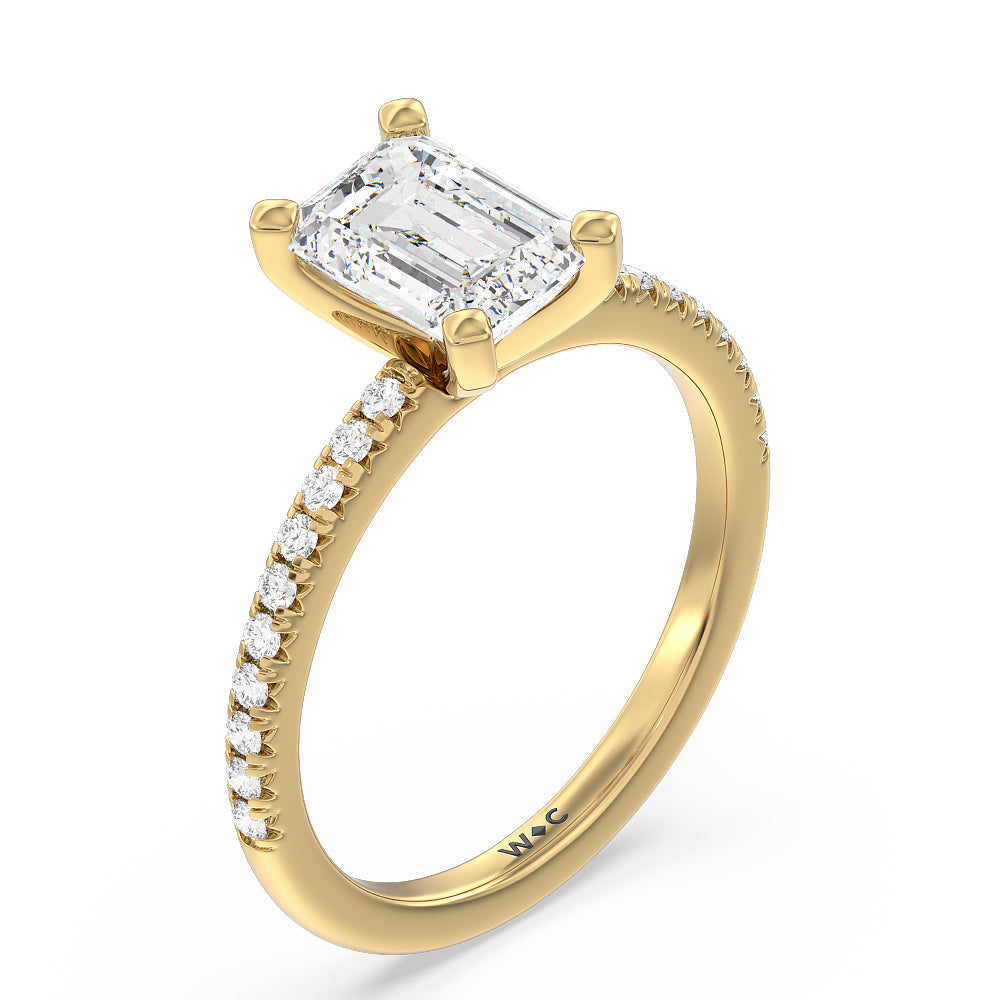 Emerald Cut Vela Medi French Set Diamond Engagement Ring with Lab Grown Diamond in 14KT Yellow Gold view 3
