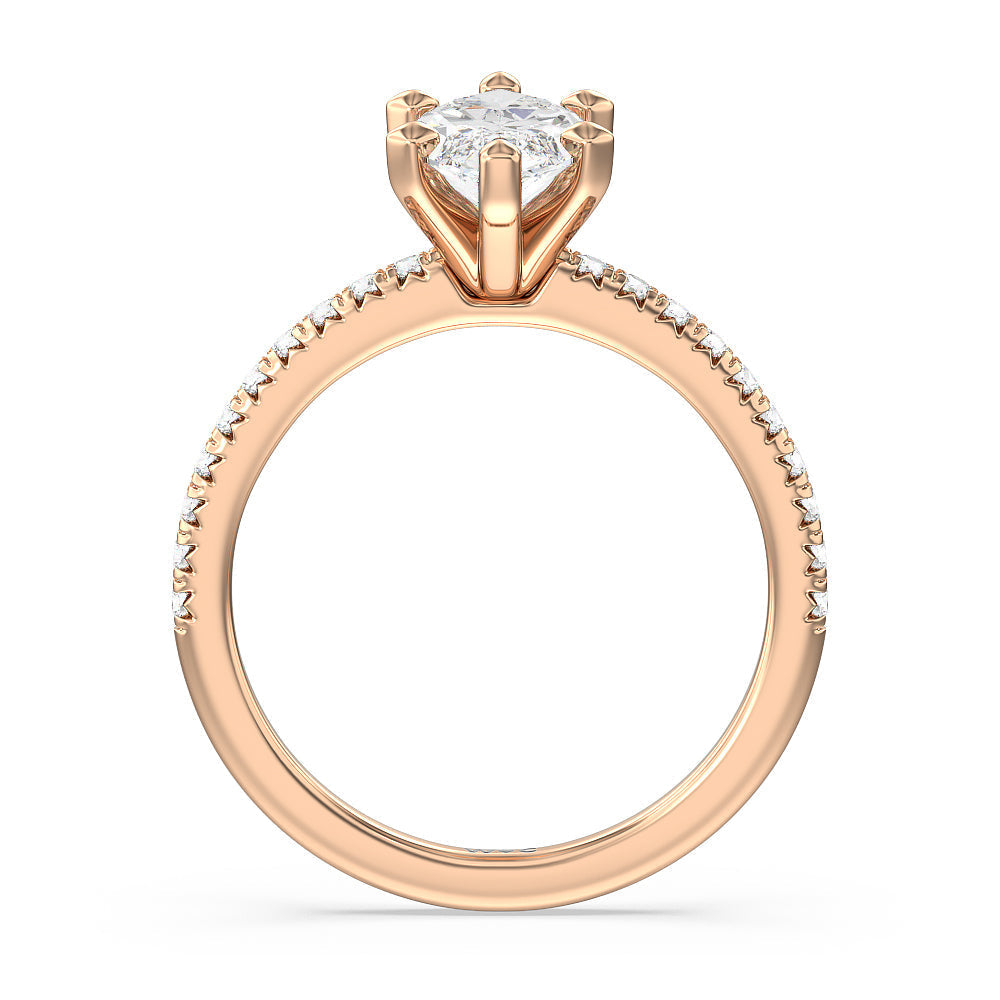 Marquise Cut Vela Medi French Set Diamond Engagement Ring with Lab Grown Diamond in 14KT Rose Gold view 2
