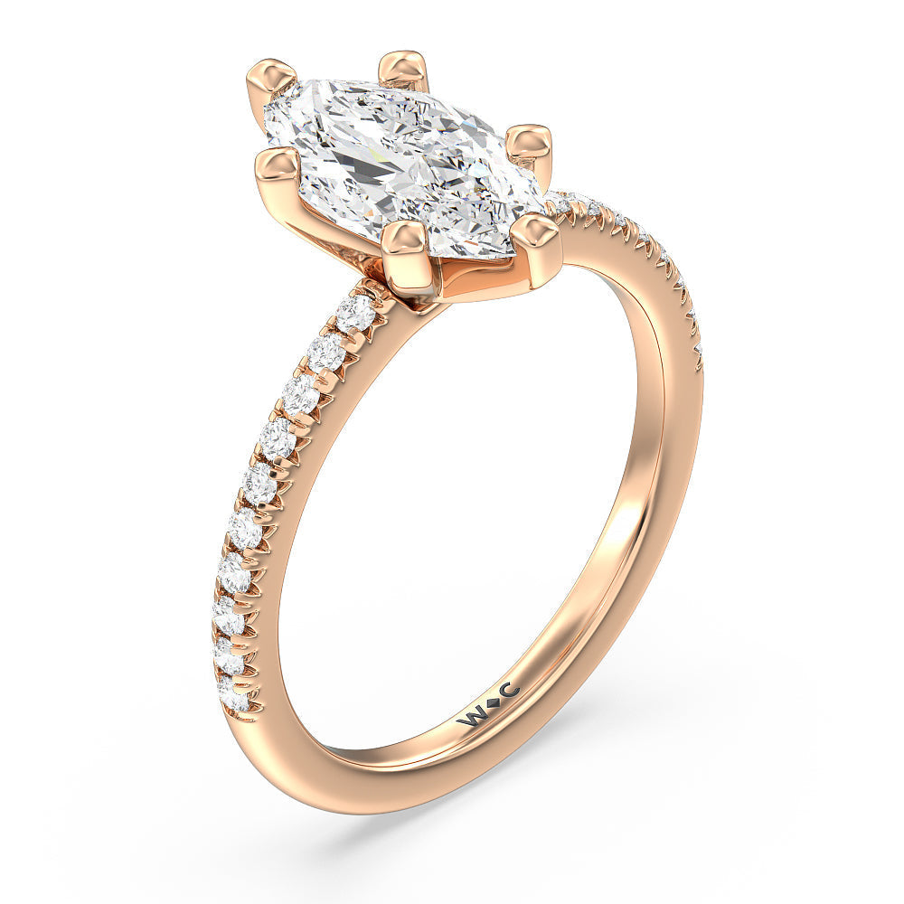 Marquise Cut Vela Medi French Set Diamond Engagement Ring with Lab Grown Diamond in 14KT Rose Gold view 3
