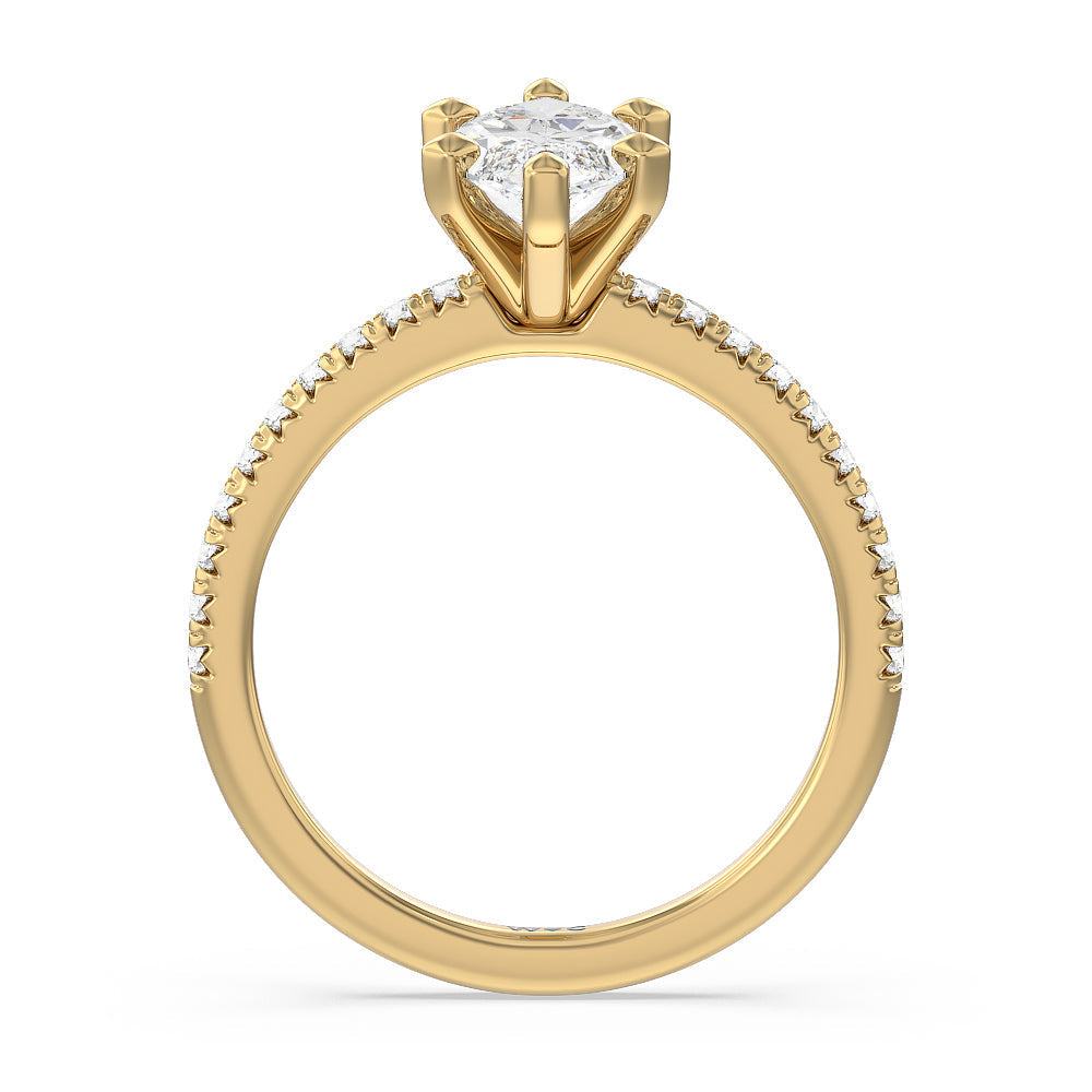 Marquise Cut Vela Medi French Set Diamond Engagement Ring with Lab Grown Diamond in 14KT Yellow Gold view 2

