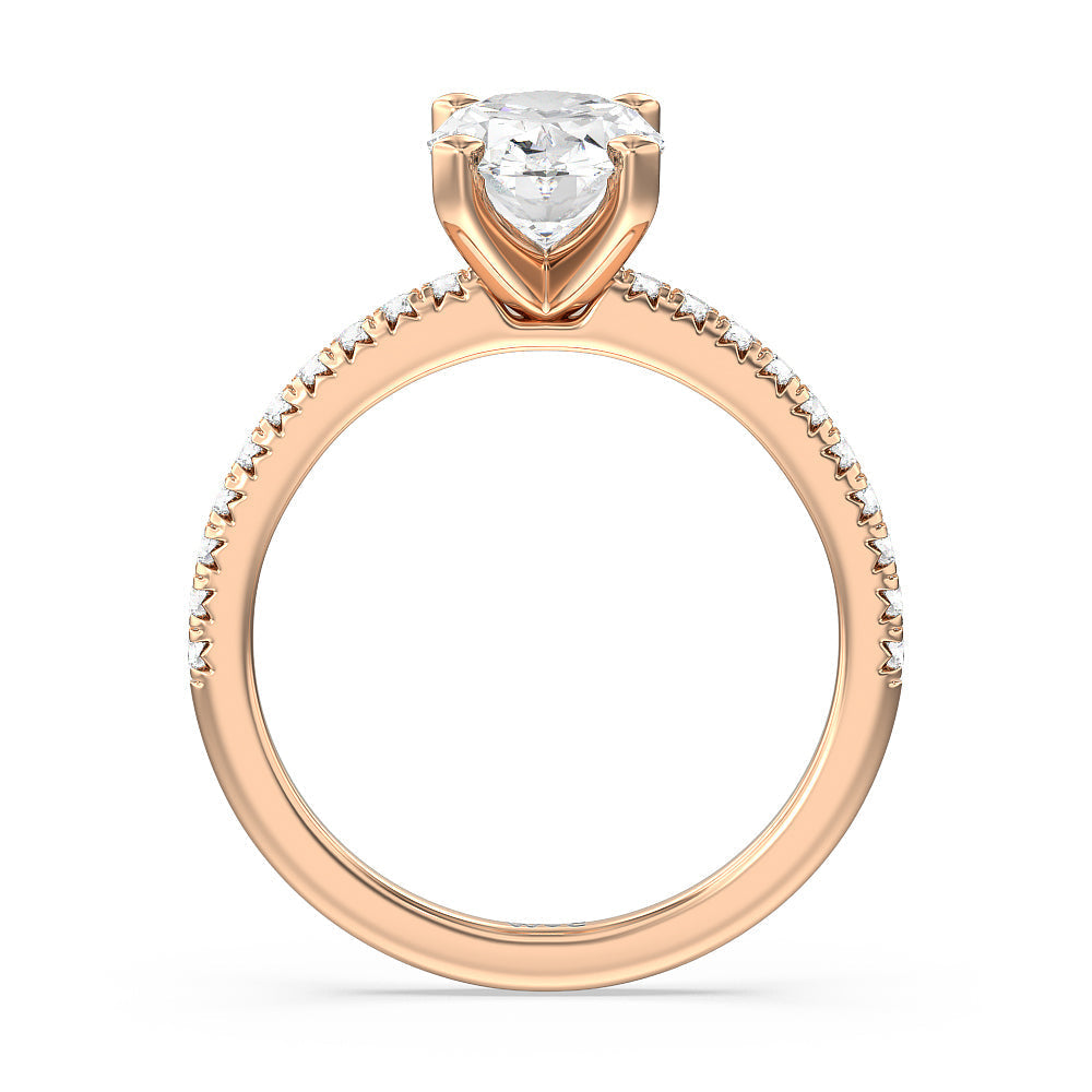 Oval Cut Vela Medi French Set Diamond Engagement Ring with Lab Grown Diamond in 14KT Rose Gold view 2
