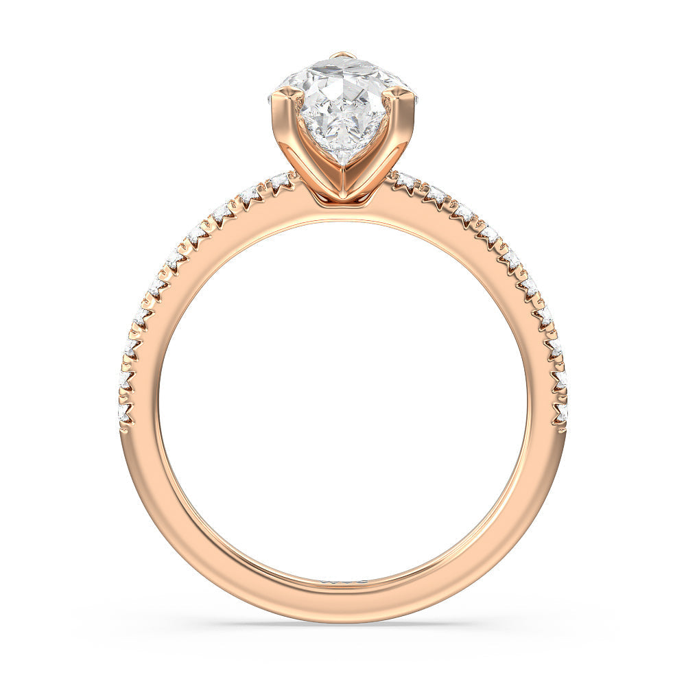 Pear Cut Vela Medi French Set Diamond Engagement Ring with Lab Grown Diamond in 14KT Rose Gold view 2
