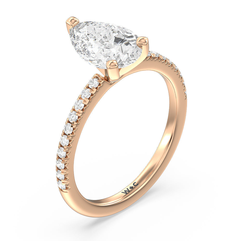 Pear Cut Vela Medi French Set Diamond Engagement Ring with Lab Grown Diamond in 14KT Rose Gold view 3
