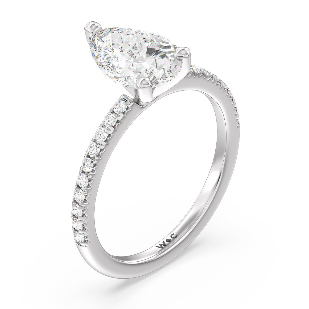 Pear Cut Vela Medi French Set Diamond Engagement Ring with Lab Grown Diamond in 14KT Platinum view 3
