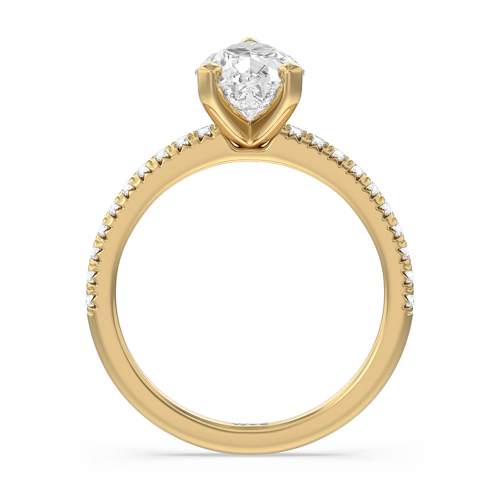 Pear Cut Vela Medi French Set Diamond Engagement Ring with Lab Grown Diamond in 14KT Yellow Gold view 2
