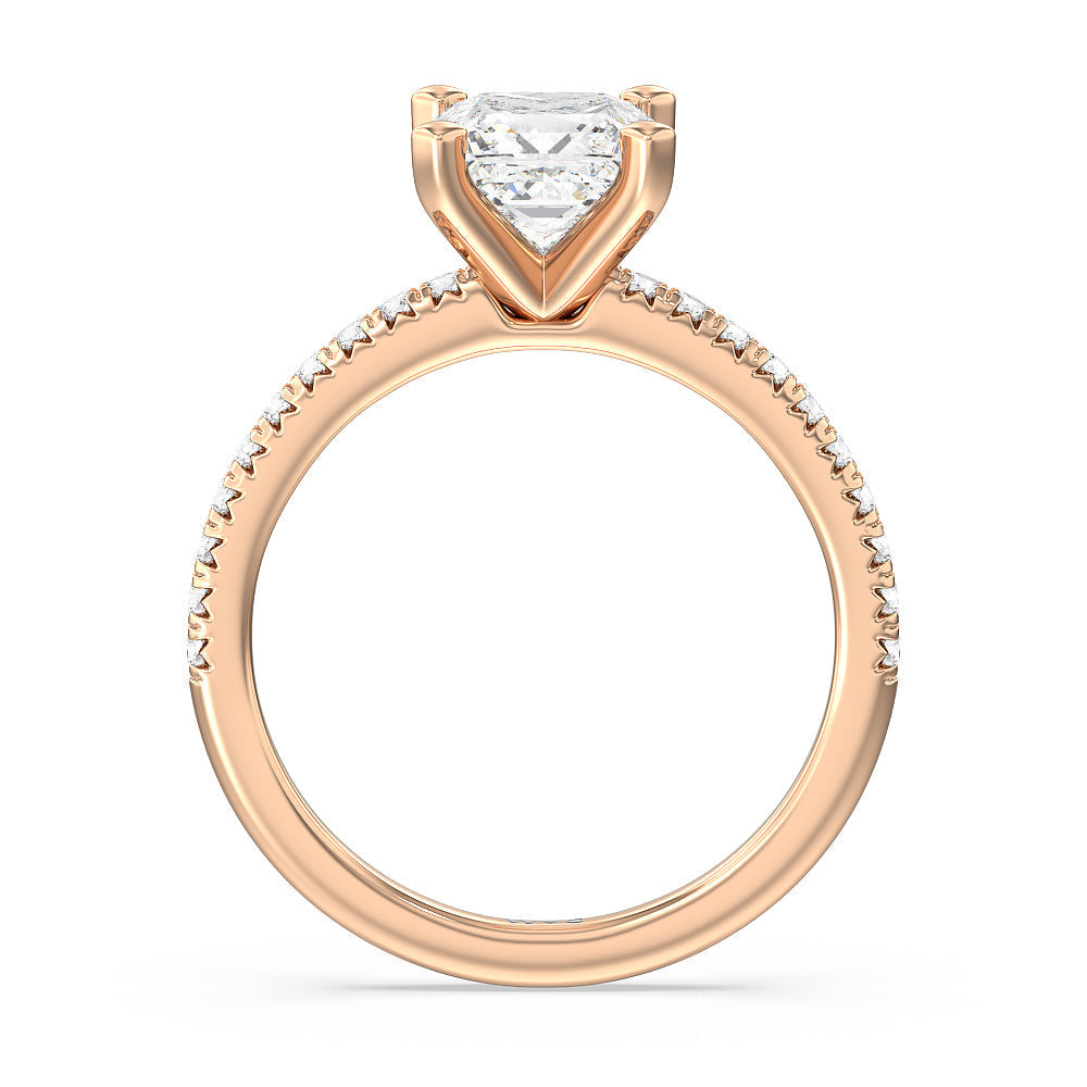 Princess Cut Vela Medi French Set Diamond Engagement Ring with Lab Grown Diamond in 14KT Rose Gold view 2
