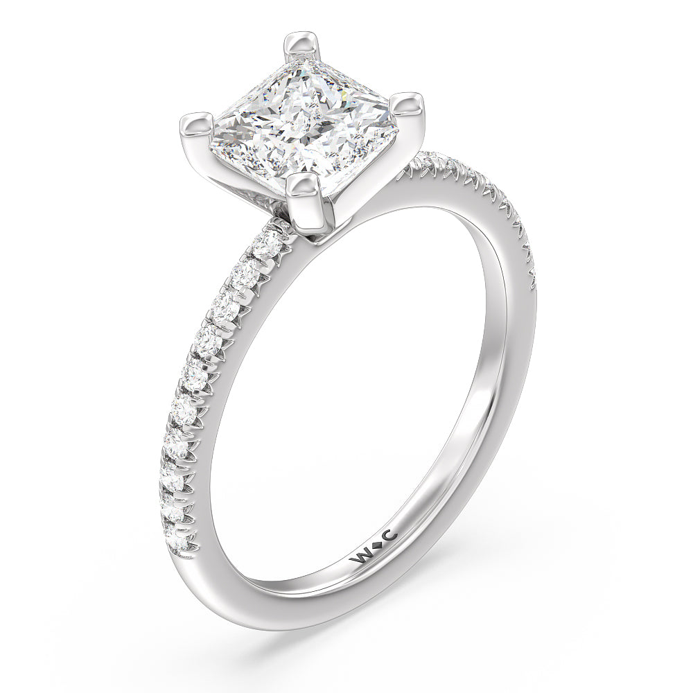 Princess Cut Vela Medi French Set Diamond Engagement Ring with Lab Grown Diamond in 14KT Platinum view 3

