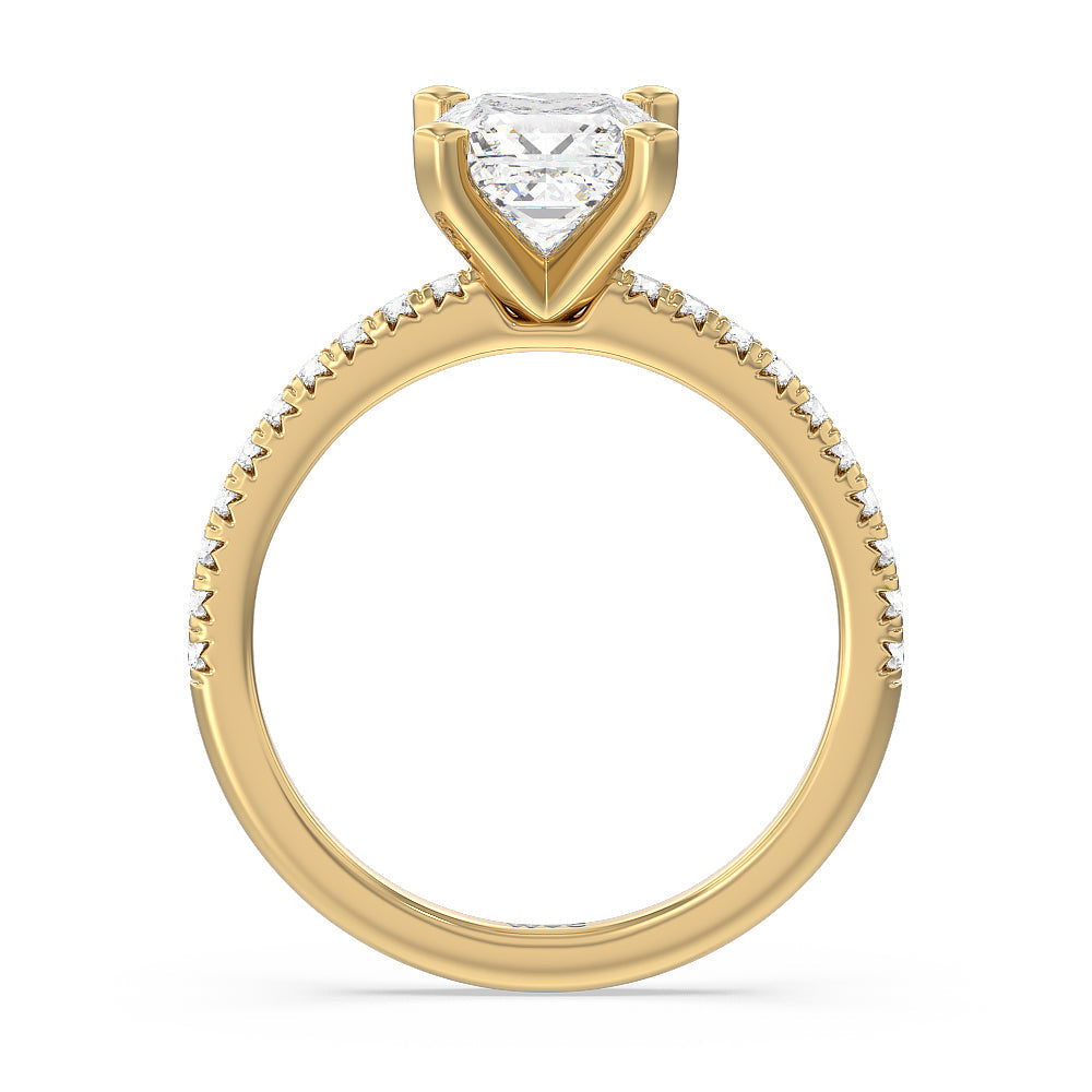 Princess Cut Vela Medi French Set Diamond Engagement Ring with Lab Grown Diamond in 14KT Yellow Gold view 2
