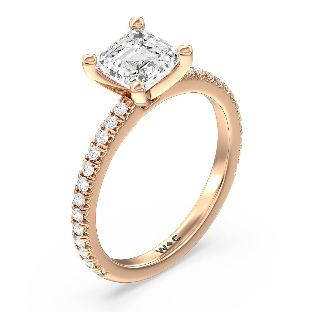 Orion Petite French Set Diamond Engagement Ring with Asscher Cut Diamond in 14KT Rose Gold view 3
